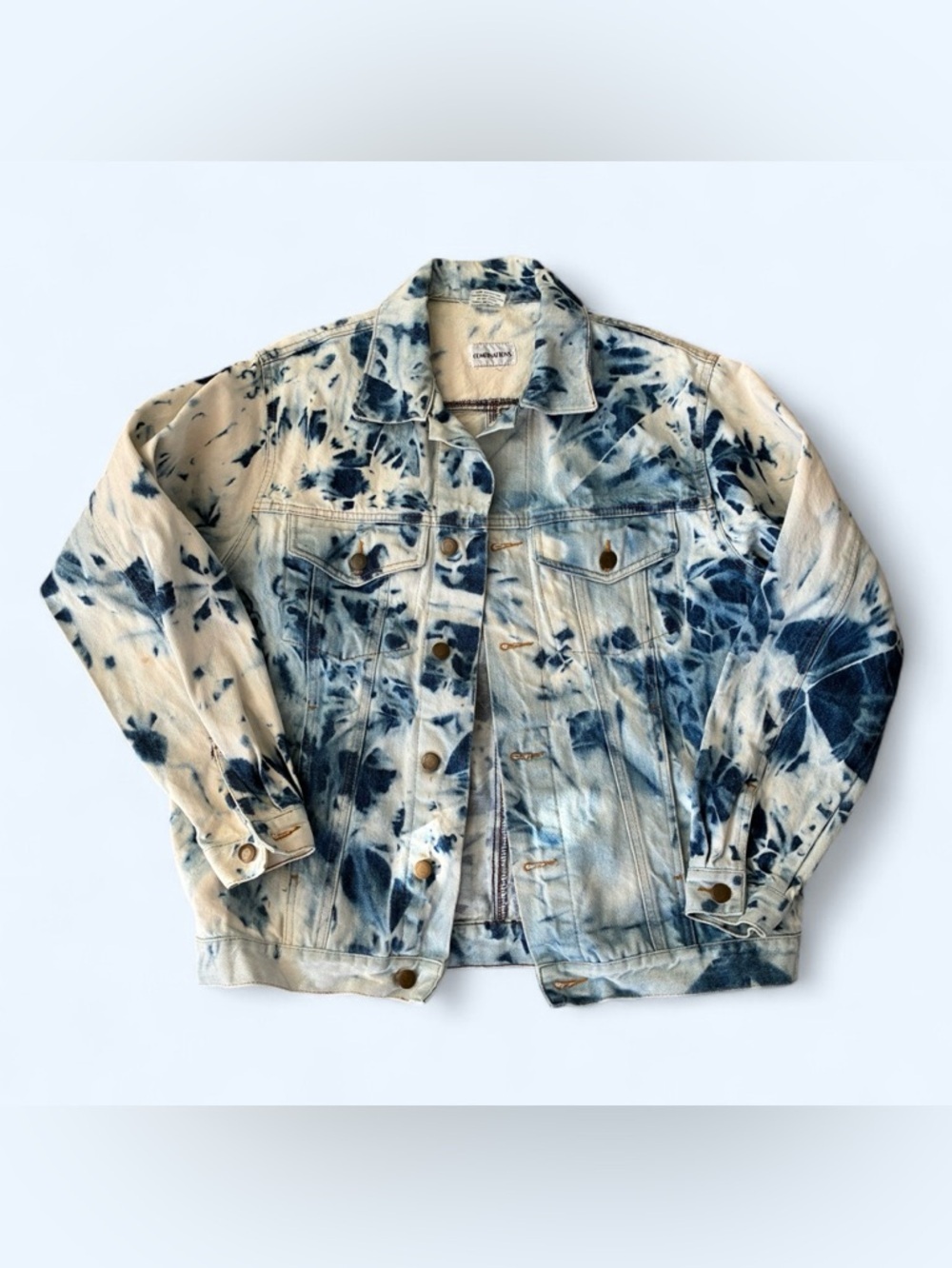 Unique indigo dye white denim jacket 
vintage Boho shabby chic streetwear